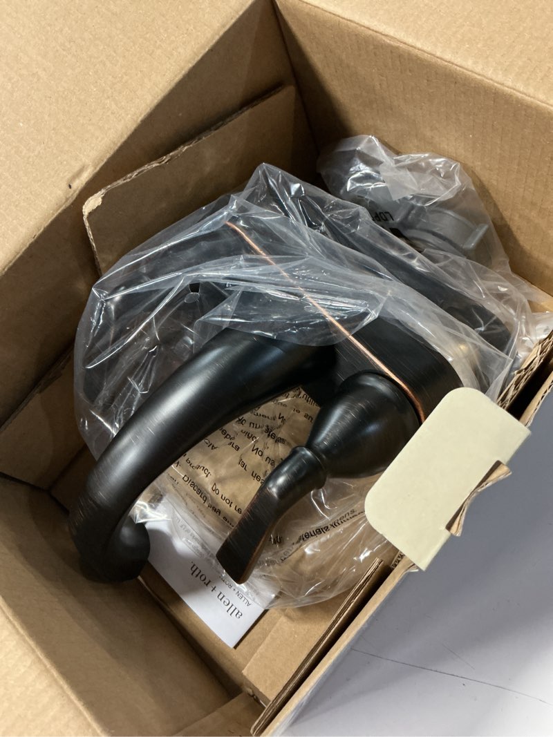 Condition photo showing Good Condition for allen + roth reagan oil rubbed bronze 4-in centerset 2-handle watersense high-arc residential handle bathroom sink faucet with drain with deck plate