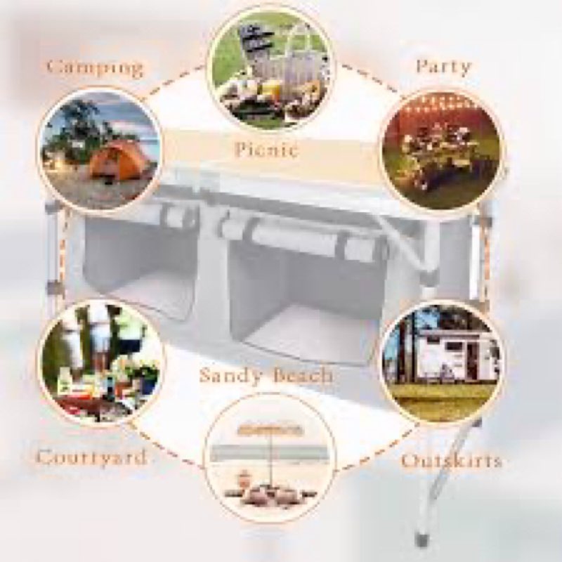 folding camping table with storage lightweight camp tables portable indoor/outdoor collapsible table height adjustable camp kitchen perfect for picnic, beach, travel, tailgating, backyards, bbq, party