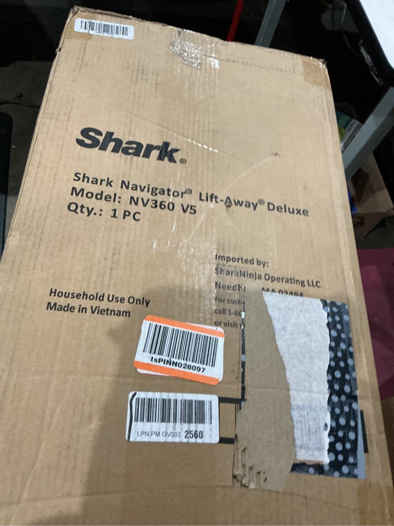 Condition photo showing As Is for shark navigator lift-away deluxe upright vacuum cleaner with large dustbin capacity, hepa filter, swivel steering, upholstery tool and crevice tool, blue, nv360