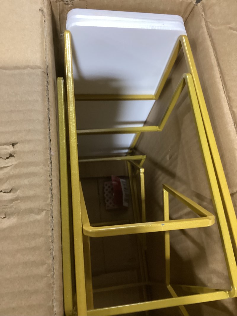 Condition photo showing New/Like New for AIJIDIWO 12 Inch 3 Tier Serving Stand Polypropylene Serving Platter Tier Serving Trays with Collapsible Sturdier Rack, Serving Dishes and Platters for Thanksgiving, Christmas, Entertaining, Gold,