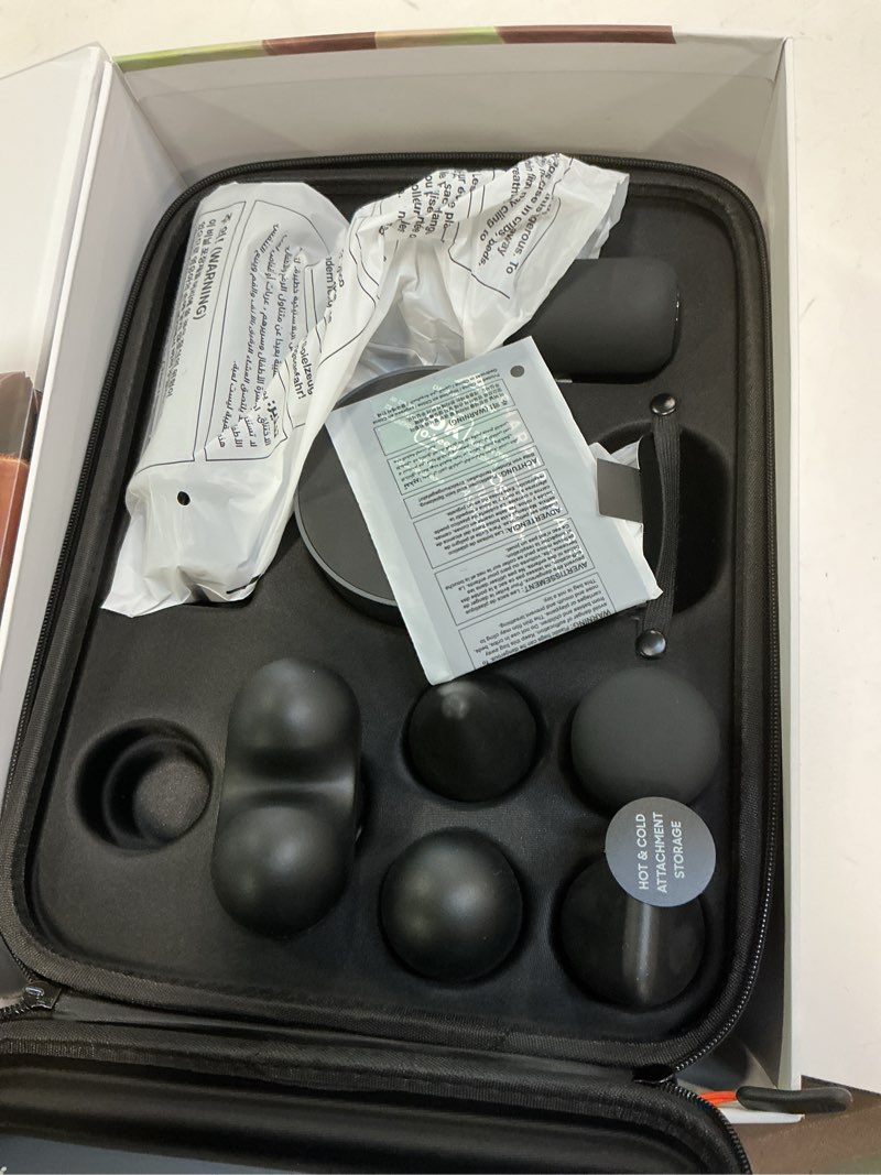 Condition photo showing Good Condition for Sharper Image Deep Tissue Percussion Massage Gun, Powerboost Pro+ Hot & Cold Rechargeable Handheld Massager, 6 Adjustable Speeds, 6 Attachment Heads & Carrying Case, Muscle Pain Relief, Black Pro Plus