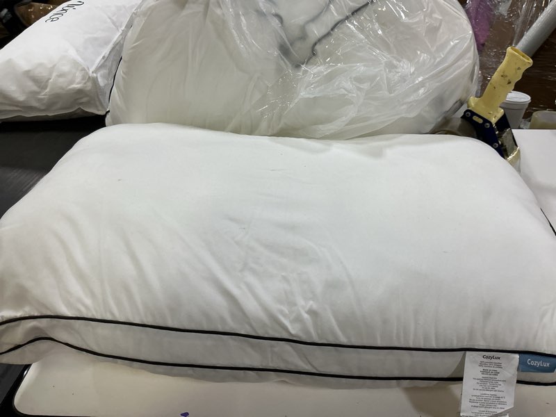 Condition photo showing Good Condition for cozylux pillows queen size set of 4, soft and supportive 3d down alternative bed pillow for sleeping 4 pack white, luxury hotel quality gusseted bedding pillow for back, stomach or side sleepers 18x28