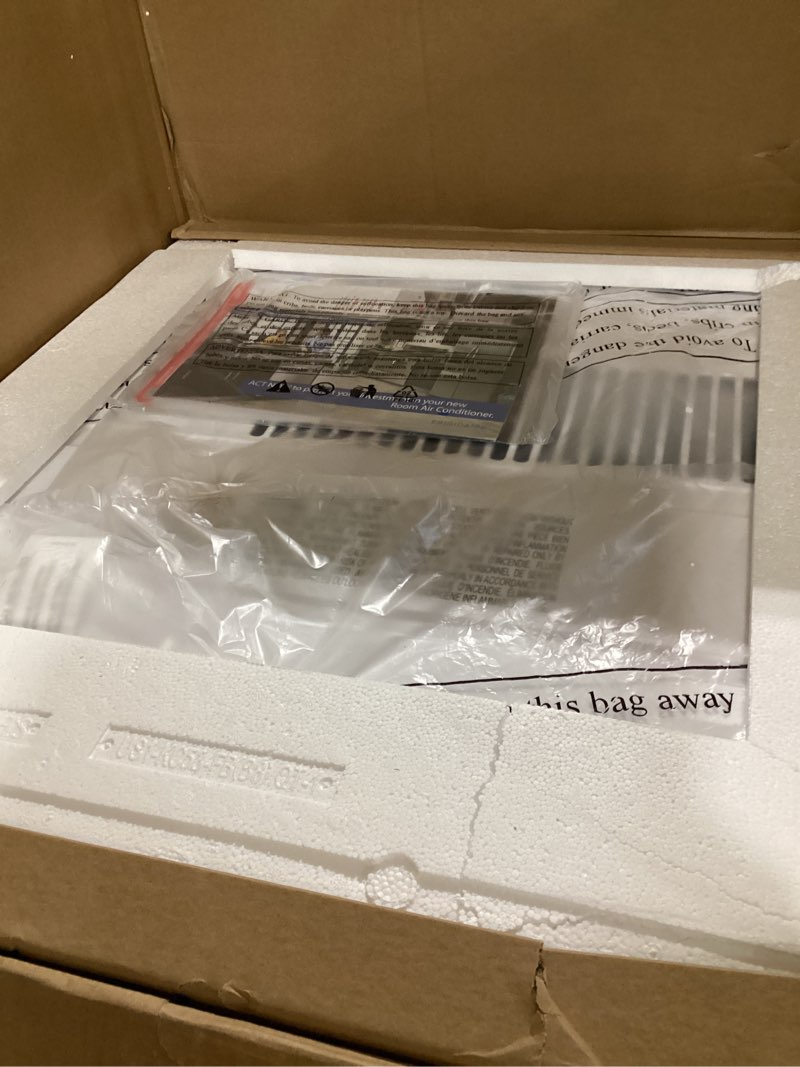Condition photo showing As Is for 18,000 doe btu 230-volts window air conditioner cools 1,020 sq. ft. with remote and wifi in white