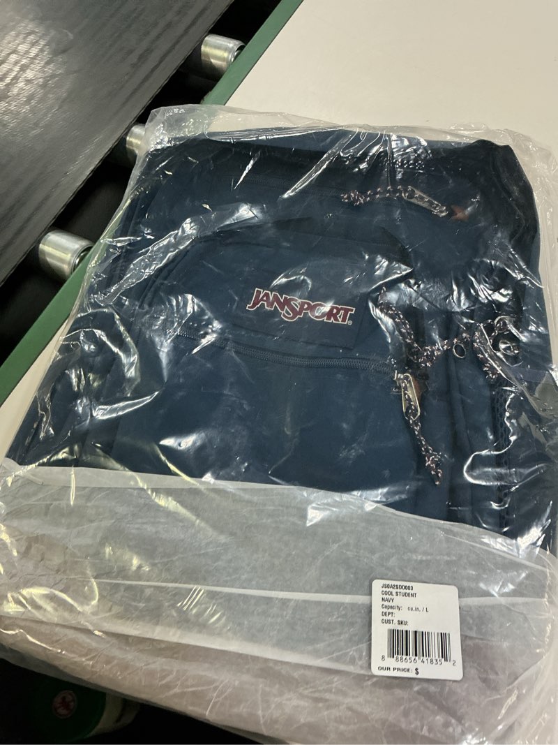 Condition photo showing New/Like New for jansport cool backpack, with 15-inch laptop sleeve - large computer bag rucksack with 2 compartments, ergonomic straps, navy | computer bag, rucksack, 2 compartments, ergonomic straps navy one size