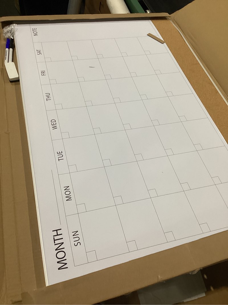 Condition photo showing New/Like New for arcobis dry erase calendar with cork board for wall, 36"x 24" magnetic calendar whiteboard with silver frame, monthly combination board for school, home, office silver 36" x 24" with 1/10 cork