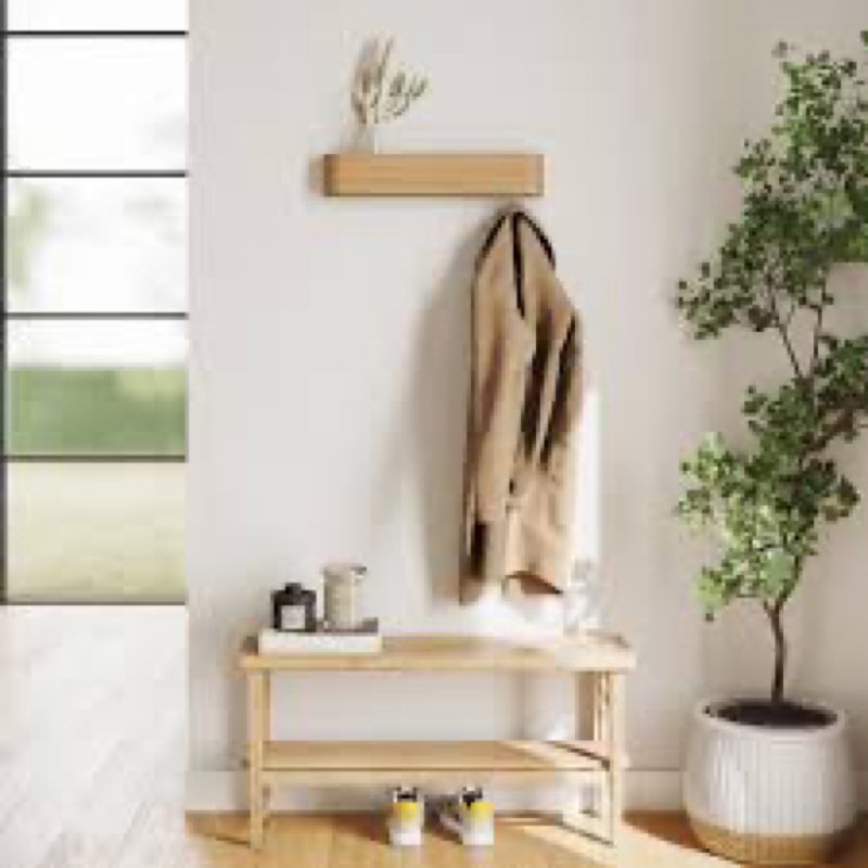 Kazai. Wall-Mounted Coat Rack 'Toke' - Modern Design Coat Rack with Hidden Wall Hooks - Solid Wood V