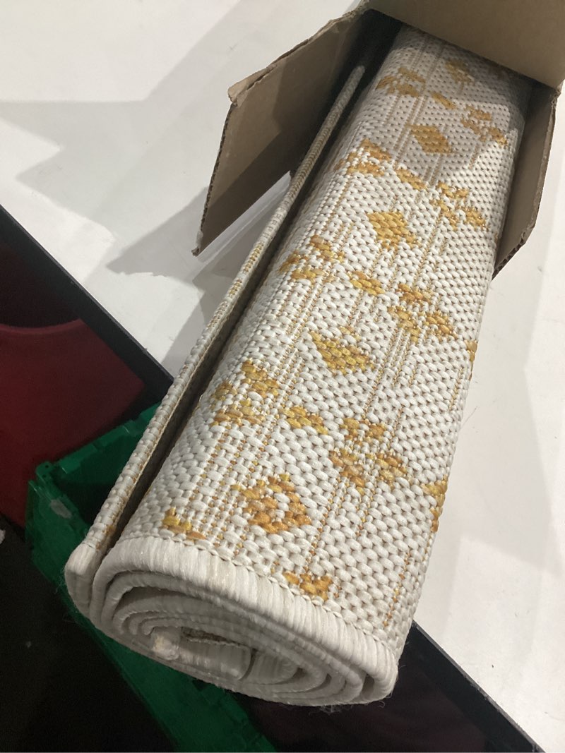 Condition photo showing Good Condition for jonathan y moroccan geometric indoor outdoor area rug 3x5 cream/yellow, ourika textured weave for backyard, patio, porch, easy-cleaning, high traffic, pet-friendly, non-shedding (smb108j-3) cream/yellow 3'1" x 5' (rectangular)