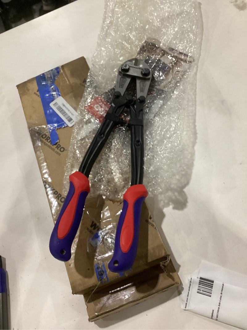 Condition photo showing Good Condition for workpro w017004a bolt cutter, bi-material handle with soft rubber grip, 14", red&blue 14" bolt cutter