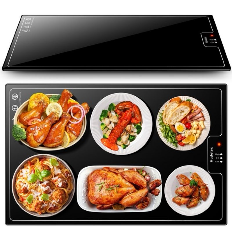 electric warming tray?large 22"x14"??food warmer with thermostat and full surface heating?food warming mat with 2 temperature modes for parties buffet?gatherings?gold edge handles warming mat for food