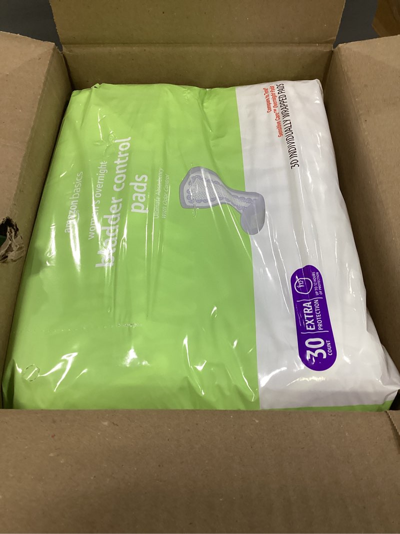 Condition photo showing New/Like New for Amazon Basics Incontinence Pads for Women, Bladder Control, Postpartum, Overnight Absorbency, Unscented, 60 Count (2 Packs of 30) Pack of 2 60.0