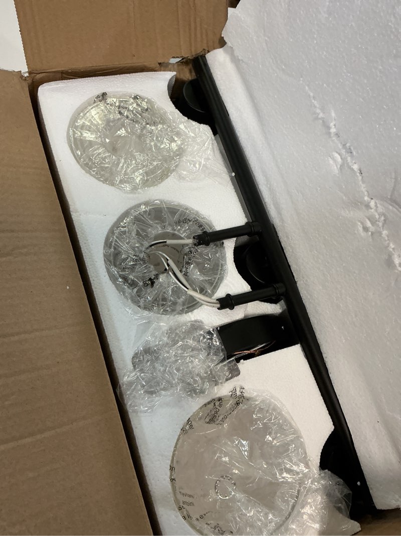 Condition photo showing Good Condition for dllt 3-light bathroom light fixtures: 18.51" black modern vanity lights with clear glass shade - bathroom wall lamp for mirror kitchen living room hallway cabinet porch matte black 3-light