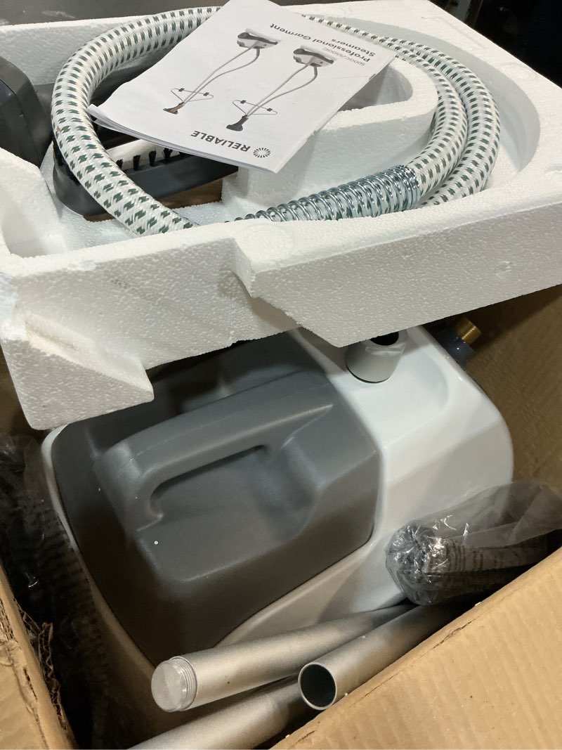 Condition photo showing Good Condition for Reliable Vivio 500GC Garment Steamer - PVC Steam Head and Easy Roll Wheels, Garment Steamer with Removable Hanger, 1 Gallon Water Capacity, 1300W Brass Elements with Auto Shut Off and 63" Long Hose