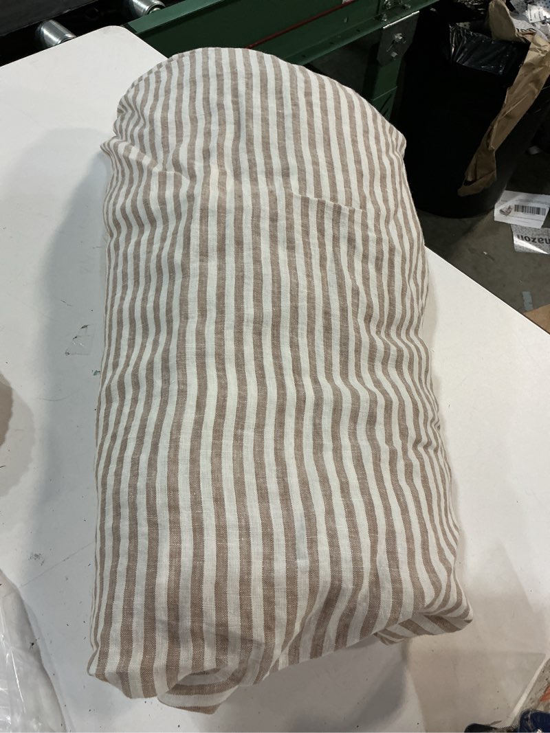 Condition photo showing As Is for (only 1 piece)european linen duvet cover, twin, latte/white stripe