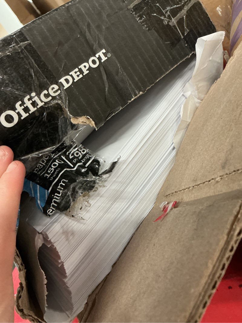 Condition photo showing As Is for office depot inkjet or laser paper, 3 reams, white, letter size paper, 500 sheets per ream, 24 lb, 98 brightness