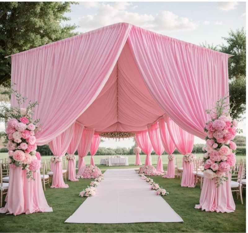 Htper 6 Panels 5x40ft Pink Ceiling Drapes for Wedding Parties, Wrinkle Free Ceiling Curtains Thick P