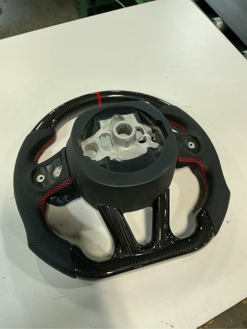 Condition photo showing As Is for loschen carbon fiber steering wheel d-shaped flat-bottom perforated leather, led display shift indicator steering wheel for dodge/jeep grand cherokee/sxt/gt/rt/srt/hellcat?with red patches?