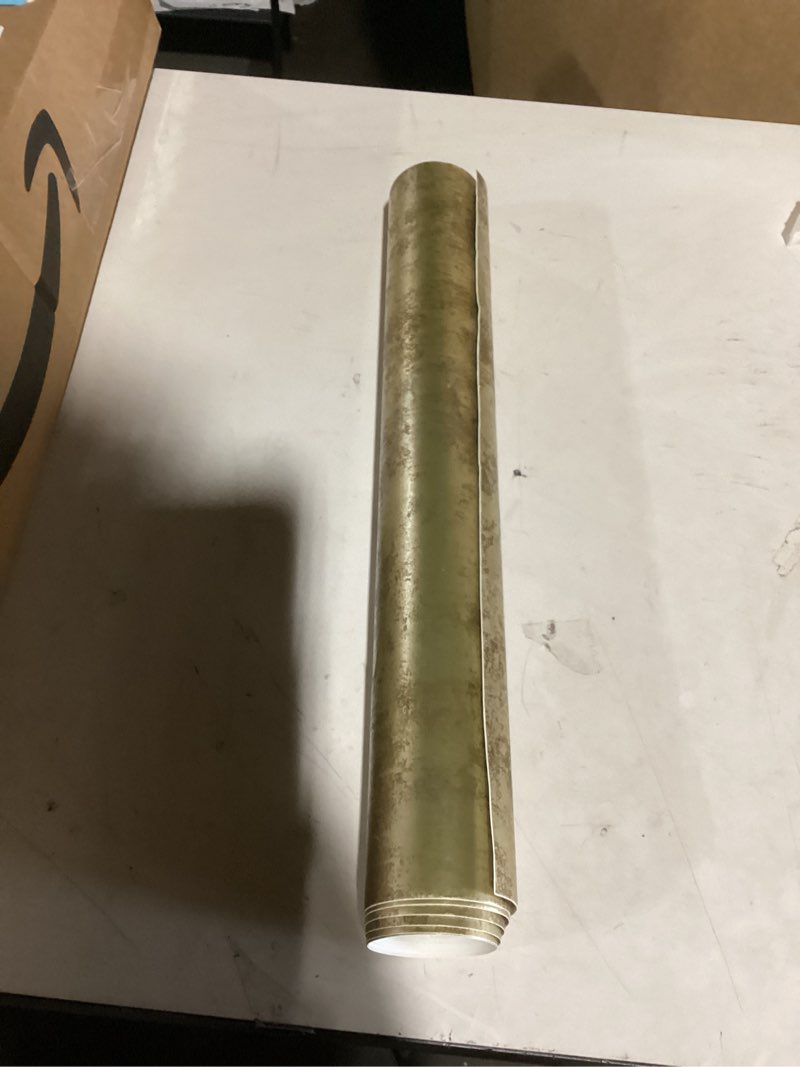 Condition photo showing As Is for Tempaper Distressed Gold Leaf Metallic Gold Removable Peel and Stick Wallpaper, 20.5 in X 33 ft, Made in The USA Metallic Gold 20.5" x 396"