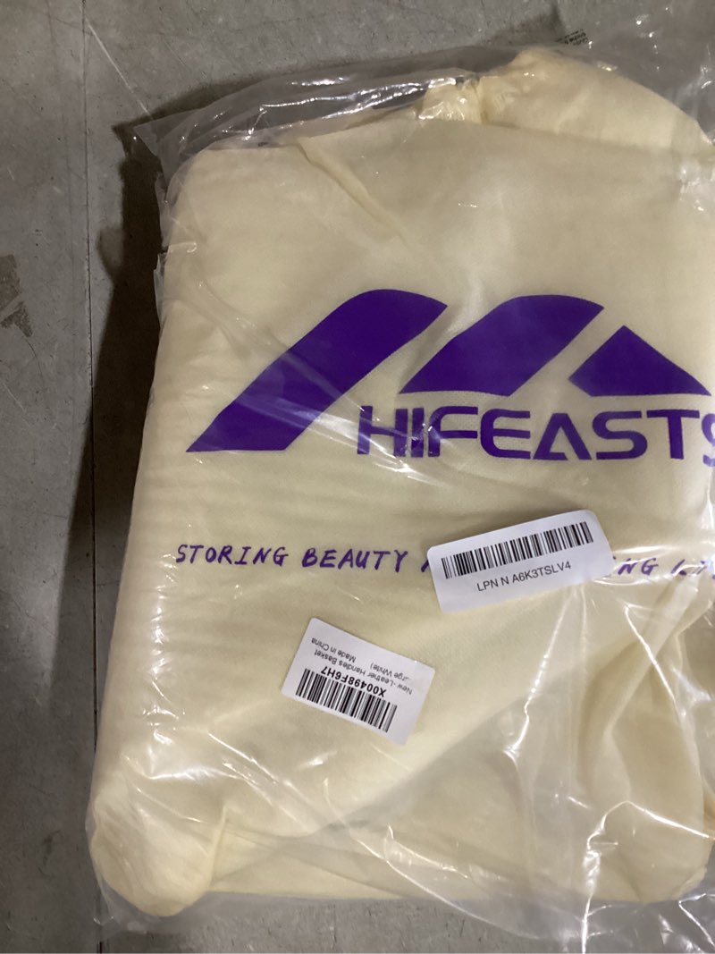 Condition photo showing Good Condition for Large Cotton Rope Storage Basket with Leather Handles, Laundry Hamper Basket, 20 "L x 14" W x 12 "H, Durable & Stylish Organizer for Home.(Large White) White L(20 "L x 14" W x 12 "H)