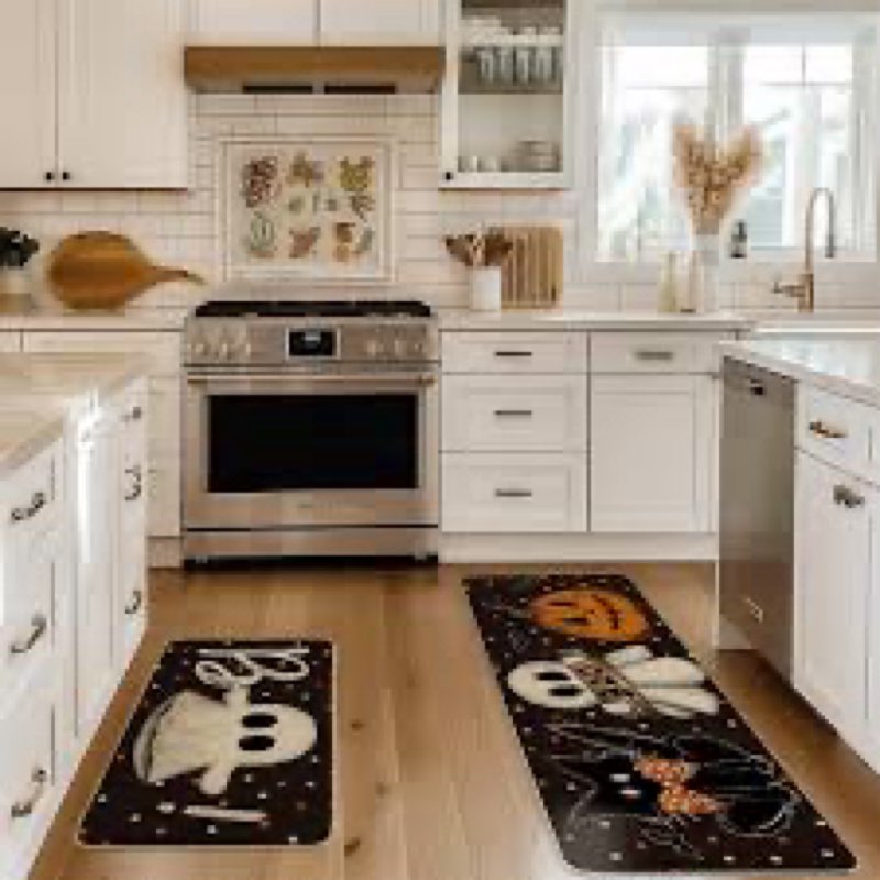 Artoid Mode Bats Black Cats Boo Pumpkin Halloween Kitchen Mats Set of 2, Home Decor Low-Profile Kitc