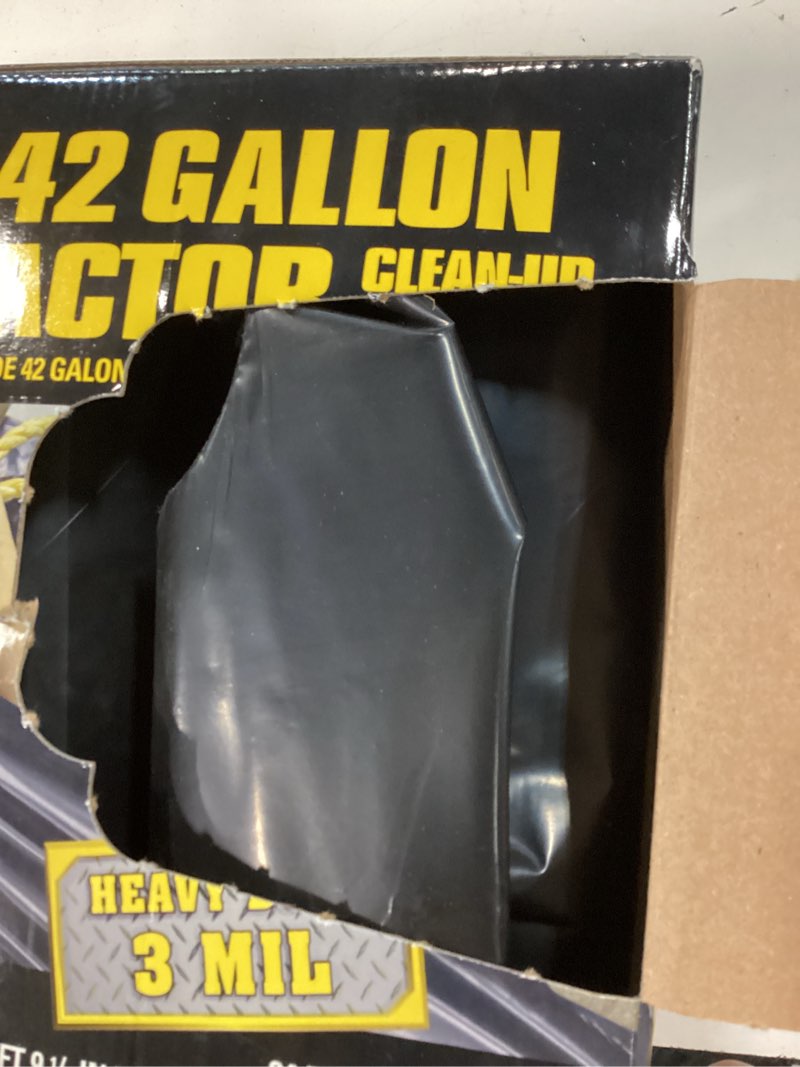 Condition photo showing As Is for contractor's choice contractor 42-gallon scent free black outdoor plastic construction flap tie trash bag 24 -count 