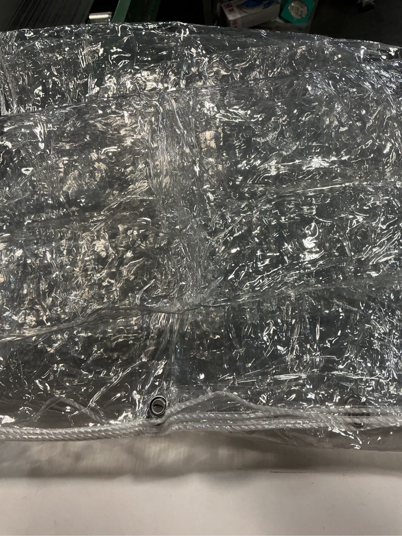 Condition photo showing Good Condition for 8' X 12' Clear Vinyl Tarp, 14 Mil Clear Tarps Heavy Duty Water Resistant, 400g/m² Thickened Tear Resistant with Metal Grommets, for Patio Porch and Garden Chicken Coop