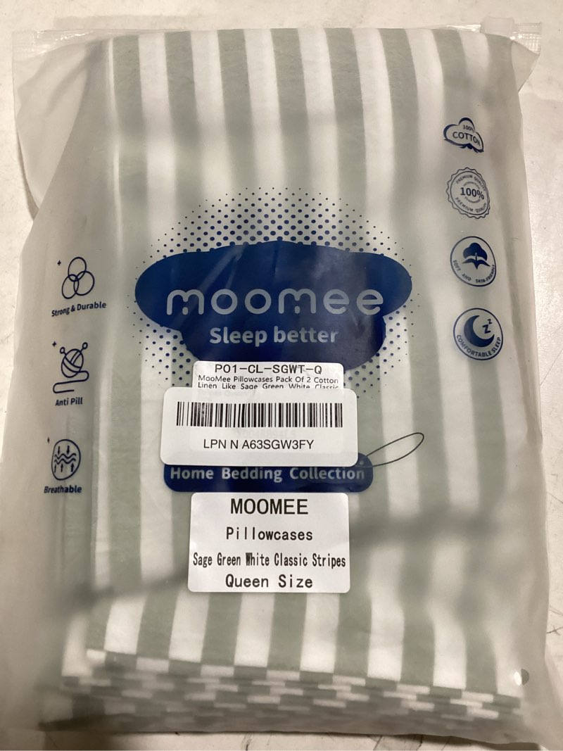 Condition photo showing New/Like New for MooMee Bedding Pillowcases Striped Pack of 2 100% Washed Cotton Linen Like Textured Breathable Durab