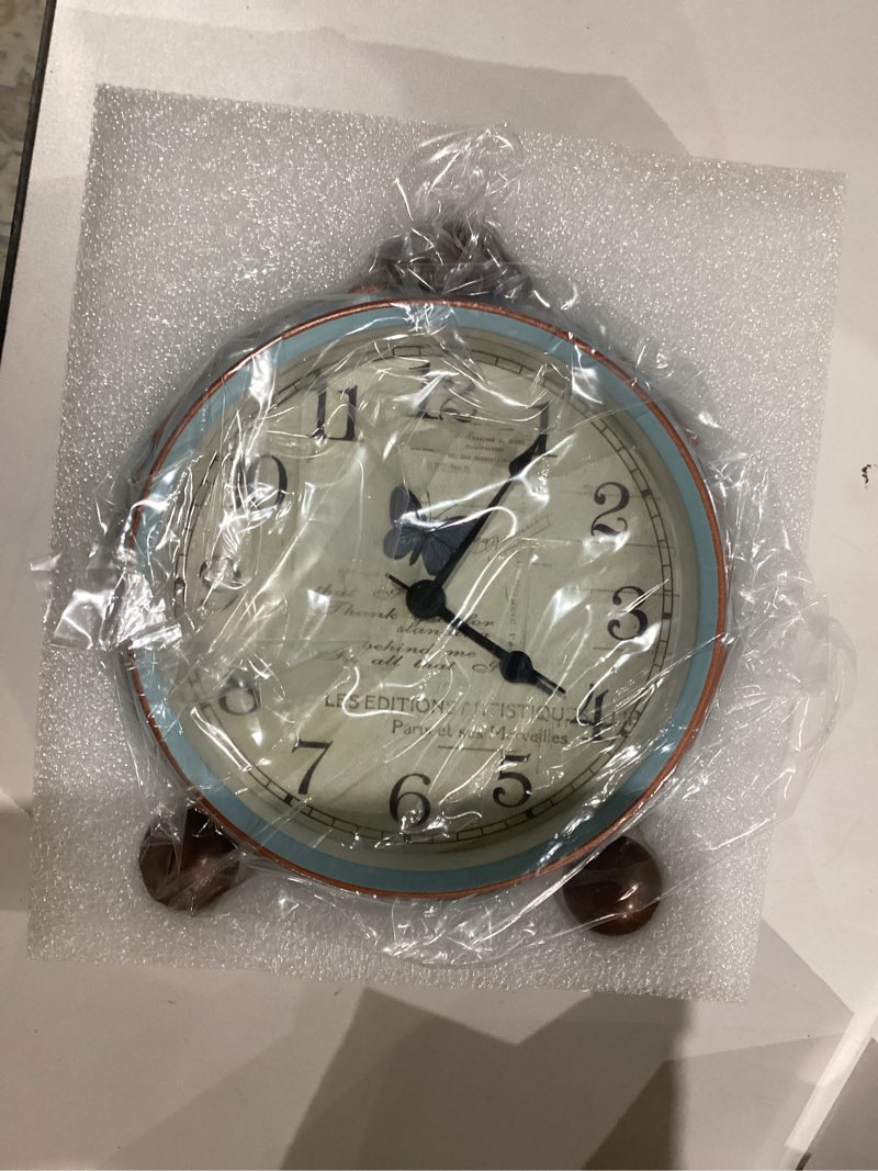 Condition photo showing Good Condition for justup table clock, vintage non-ticking table desk alarm clock battery operated with quartz movement hd glass for bedroom living room office desk(butterfly)