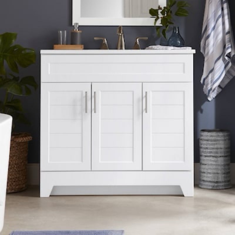 style selections kirkman 36-in true white single sink bathroom vanity with white cultured marble