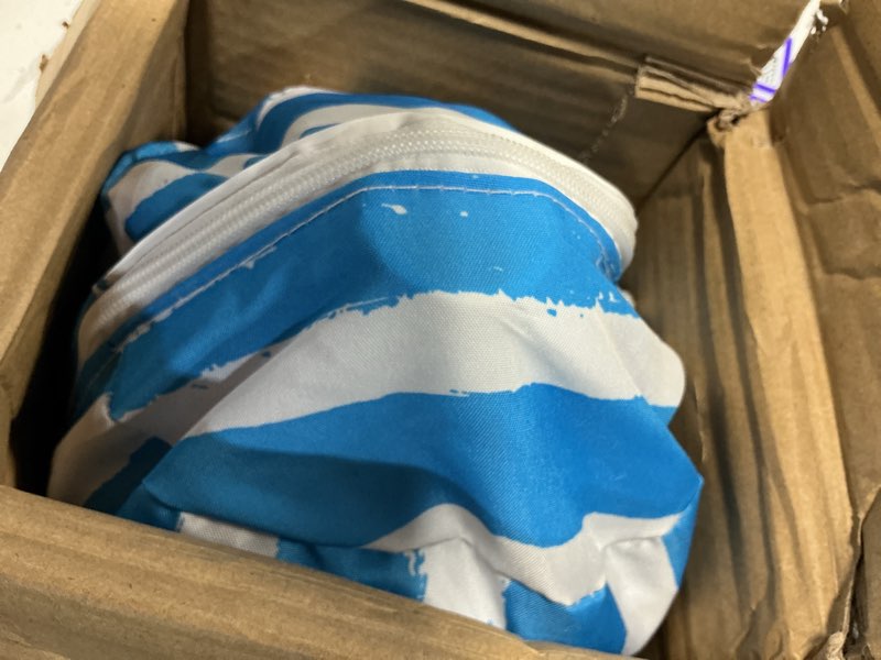 Condition photo showing Good Condition for beach cabanas for sand, foldable beach canopy with sandbags 8' | 43" compact fold, 8' x 8' fits 6 person, upf 50+, wind-resistant, privacy side wall, easy setup, 6.5-8' adjustable height blue stripes 8' x 8' dual-fold