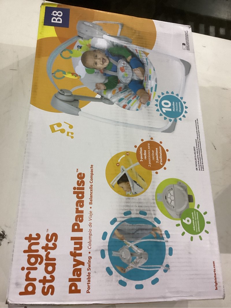 Condition photo showing New/Like New for Bright Starts Playful Paradise Portable Compact Automatic Baby Swing with Music, Unisex, Newborn +