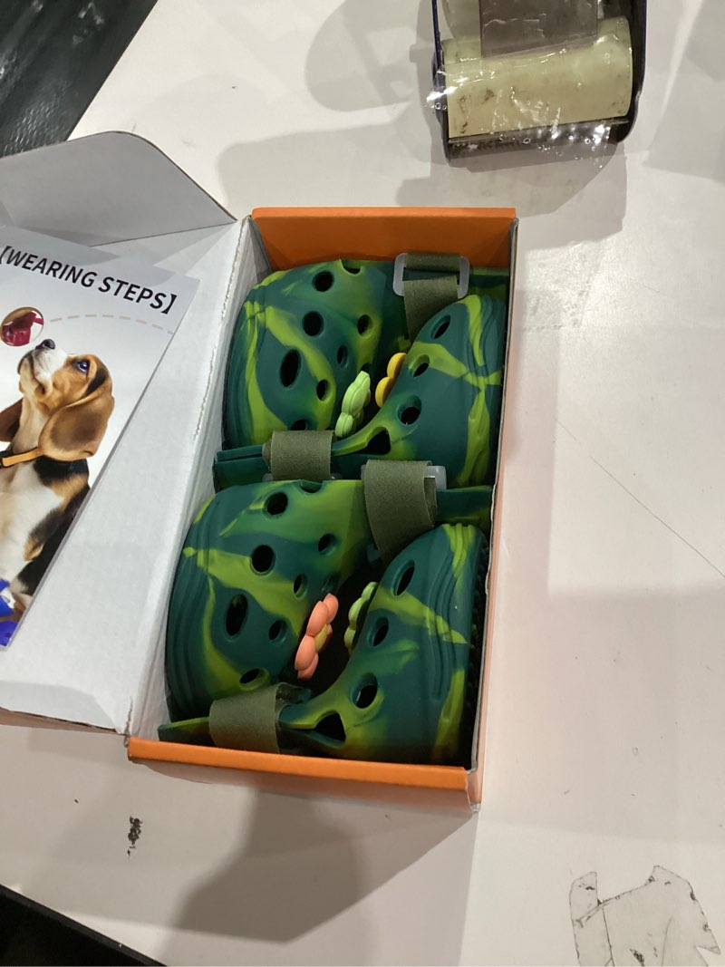 Condition photo showing Good Condition for Dog Shoes for Hot Pavement and Snow, Silicone Dog Booties for Small Medium Large Dogs, Waterproof Paw Protectors- Non-Slip, Adjustable Straps, Dog Boots for Beach/Rain/Hiking (Green, L) Green L
