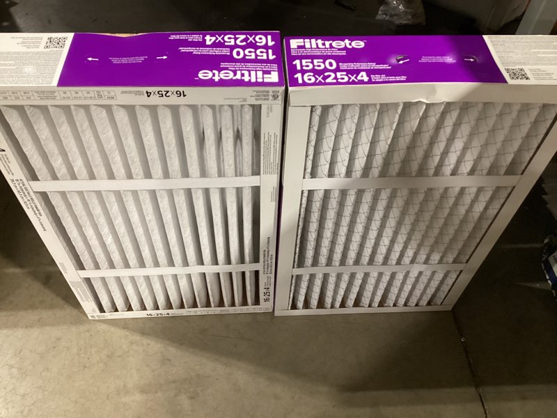 Condition photo showing Good Condition for filtrete 16x25x4 air filter merv 12, mpr 1550 certified asthma & allergy friendly 2-pack, fits lennox & honeywell, ac furnace hvac filters, pleated electrostatic (actual size 15.88x24.56x4.31 in)
