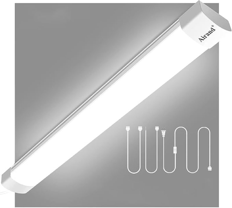 airand utility led shop light fixture 2ft 4ft with plug, linkable led tube light 5000k under cabinet lighting,1800 lm led ceiling and closet light 18w, corded electric with on/off switch
