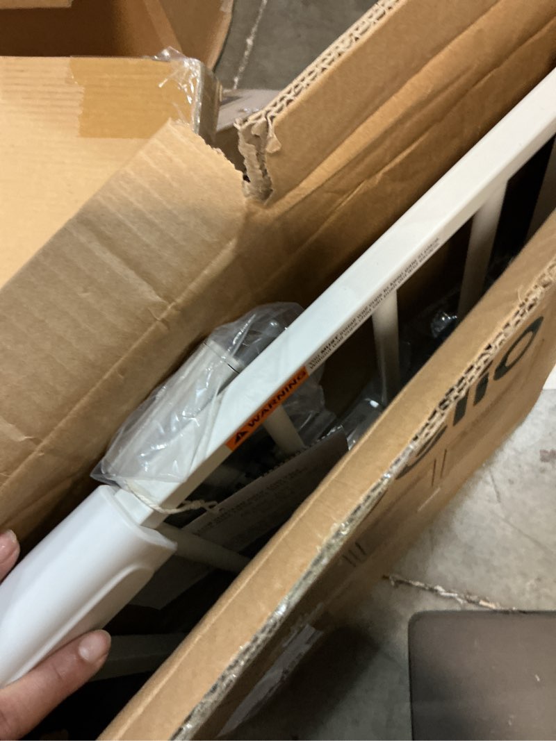 Condition photo showing As Is for babelio baby gate for doorways and stairs, 26-31" pet gate with wide walk thru door and lock indicator, no drill pressure mounted safety gate with double lock and self-closing, white white 26-31"w, 30"h