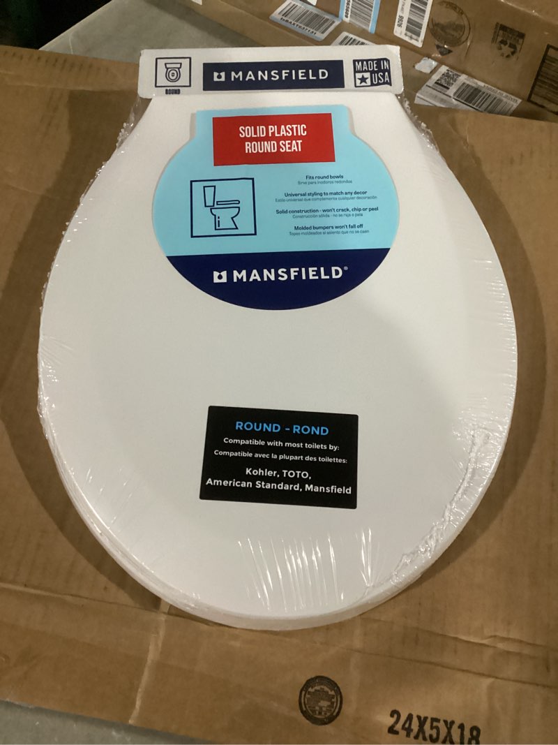 Condition photo showing item condition for Mansfield Round Closed Front White Plastic Standard Toilet Seat - 1 Each