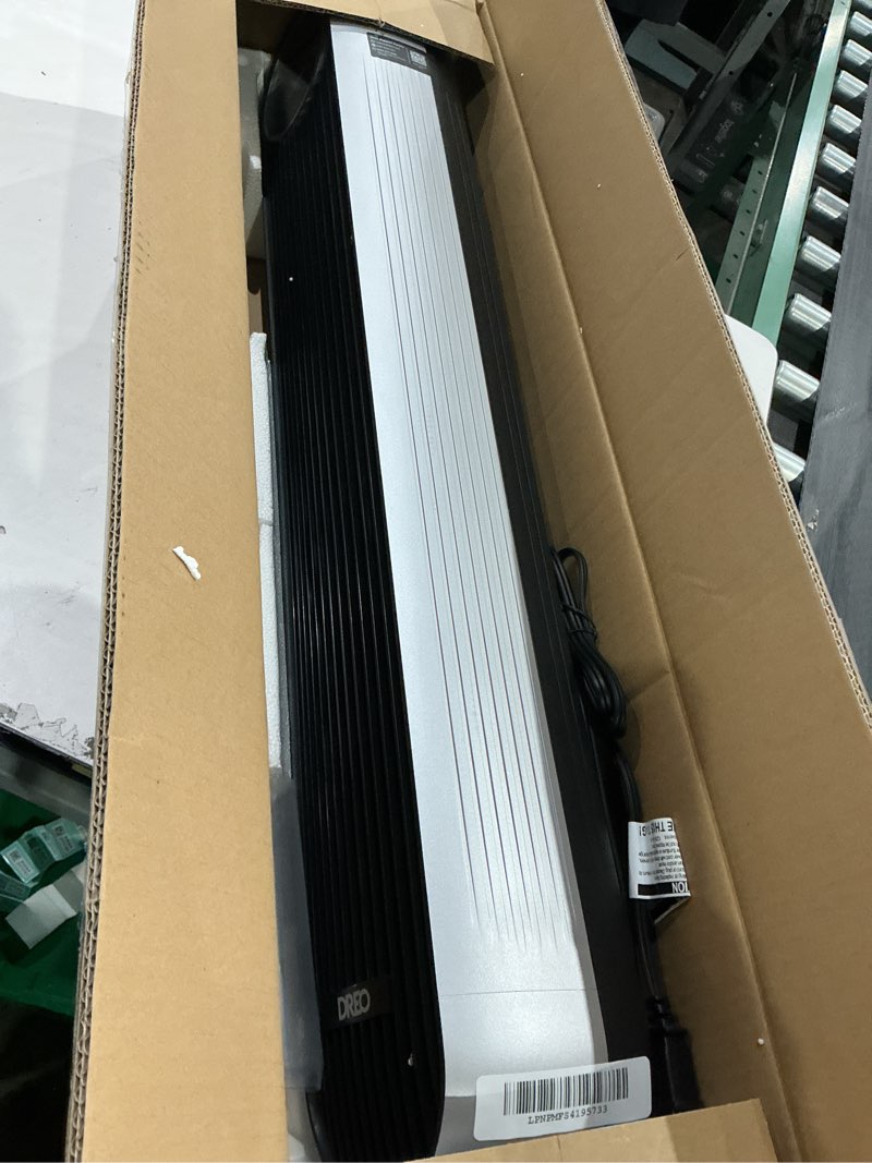 Condition photo showing As Is for dreo tower fan for bedroom, 25ft/s velocity quiet floor fan, 90° oscillating fans for indoors with 4 speeds, 4 modes, 8h timer, bladeless fan, standing fans, silver, nomad one (dr-htf007)