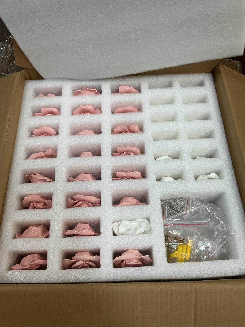 Condition photo showing New/Like New for ceramic rose-shaped chandelier, romantic, modern crystal pendant lamp, ceiling hanging light for girls' room, bedroom decor, 5 lights (pink)