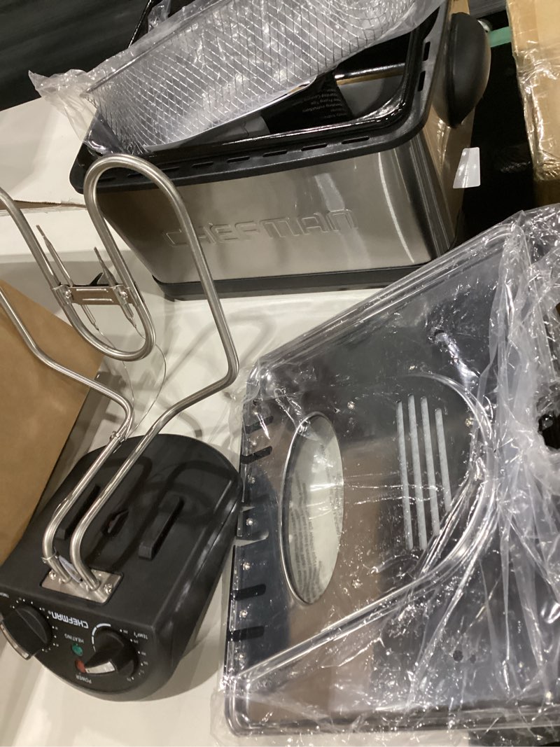 Condition photo showing As Is for chefman air fryer 8 qt | turbofry® 4-in-1 with 450°f hi-fry option for crispier results | bake, dehydrate, frozen | xl nonstick dishwasher-safe basket | stainless steel, not exact, similar to stock photo, not tested