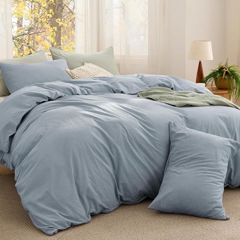 bedsure comforter set king size - cotton fabric with microfiber inner fill, mineral blue soft bed set for all seasons, 3 pieces, 1 comforter (104" x 90") and 2 pillow cases (20" x 36")