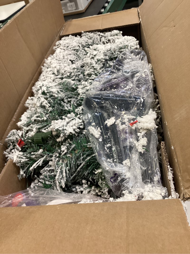 Condition photo showing Good Condition for 6.5ft Pre-lit Snow Flocked Pencil Christmas Tree Fir Hinged Slim Corner Xmas Tree Holiday Decoration with 250 Incandescent Warm White Lights & 586 Snow Branch Tips, White