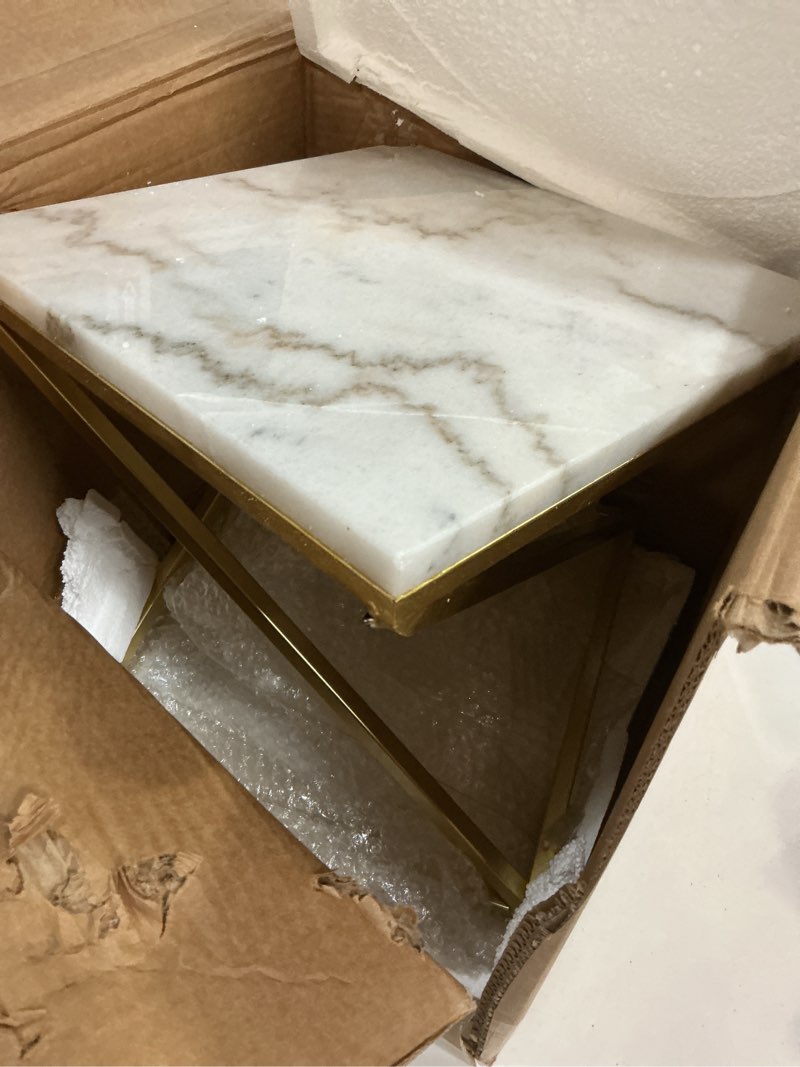 Condition photo showing Good Condition for baxton studio hadley modern and contemporary gold finished metal end table with marble tabletop