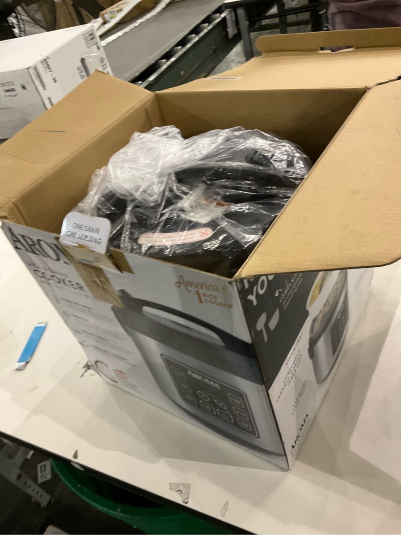 Condition photo showing As Is for Aroma Housewares 20 Cup Cooked (10 cup uncooked) Digital Rice Cooker, Slow Cooker, Food Steamer, SS Exterior (ARC-150SB),Black Basic