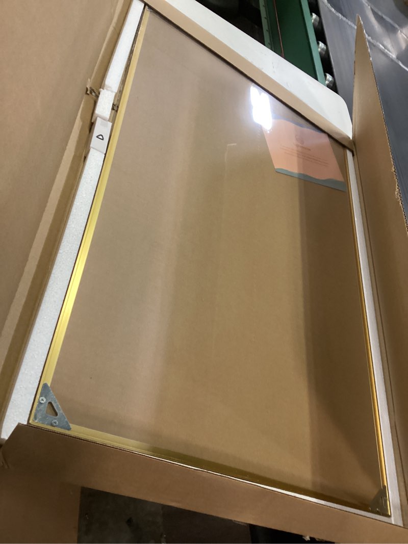 Condition photo showing New/Like New for Bulletin Board 30 x 20 inches, Oatmeal White Pin Board, Golden Aluminum Framed Fabric Cork Board with 10 Push Pins Oatmeal White Fabric & Golden Frame 30 x 20 inches