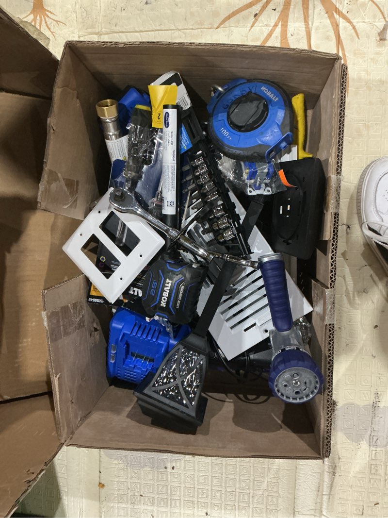 Condition photo showing As Is for assorted home improvement lot (small tools, screw, home accessories, etc.)