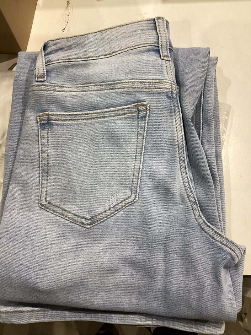 Condition photo showing Good Condition for oneso mid-low rise baggy jeans wide leg for women distressed pants stretchy bottom lady basic comfortable denim 31"(regular) 26 1-light blue