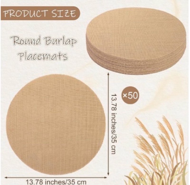 aneco 100 pieces round burlap placemats 13.78 inch reusable brown table mats heat resistant natural jute fibers placemats burlap circle rustic table decorations for dinner holiday farmhouse decor