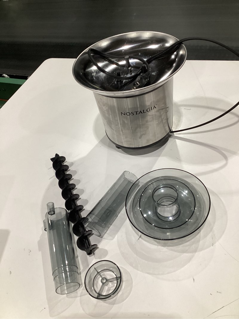 Condition photo showing Good Condition for (NOT TESTED) Nostalgia 4 Tier Electric Chocolate Fondue Fountain Machine for Parties - Melts Cheese, Queso, Candy, and Liqueur - Dip Strawberries, Apple Wedges, Vegetables, and More - 32-Ounce - Stainless Steel
