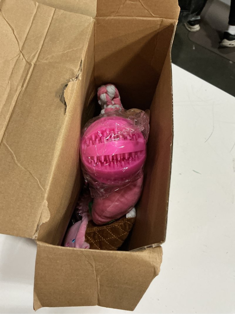 Condition photo showing Good Condition for Vinsot 12 Pack Large Dog Chew Toys for Aggressive Chewers Pink Dogs Teething Toys with Dental Rope Squeaky Balls and Chew Bone for Medium Large X-Large Breeds Dogs Pink White Strawberry