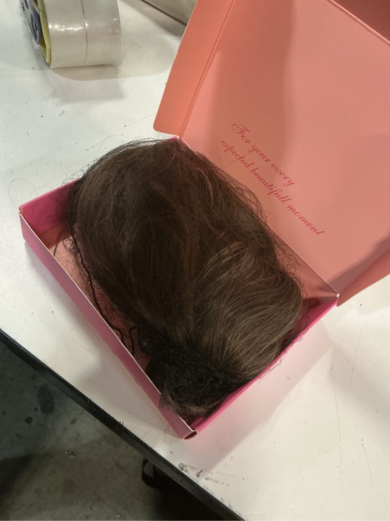 Condition photo showing New/Like New for paneway hair topper 16 inch, wavy curly soft brown clip-in wiglet for women, synthetic top piece to add volume & thickness 16 inch soft brown