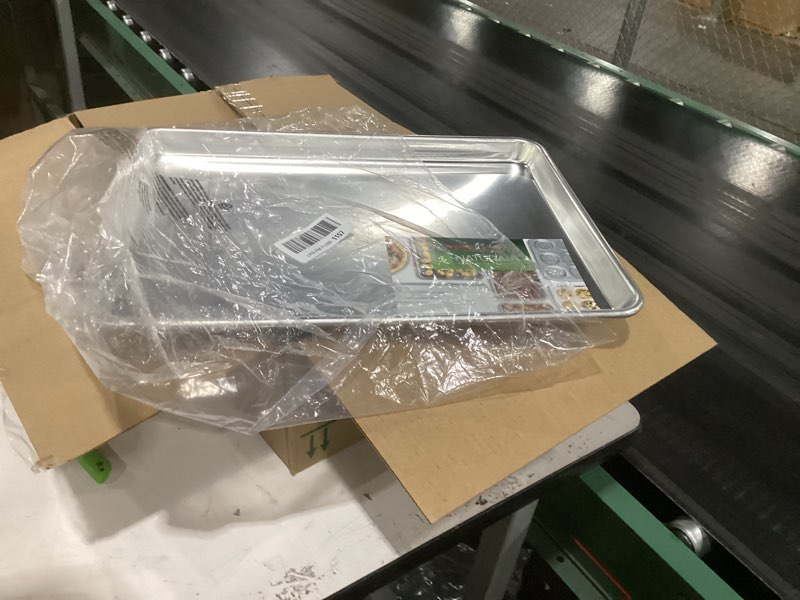 Condition photo showing As Is for missing parts nordic ware naturals half sheet - usa made aluminum commercial quality sheet pan for baking or roasting, encapsulated galvanized steel rim prevents warping, 2-pack